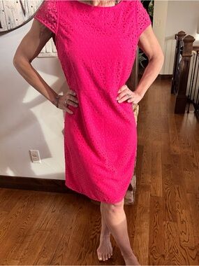 J. Crew Hot Pink Eyelet Midi Dress